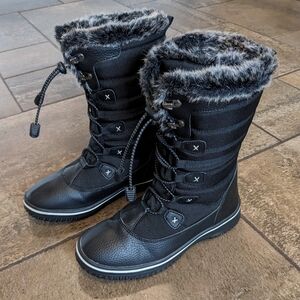 Tiestra Pull On Faux Fur Trim Warm Classic Comfy Winter Boots Size 6 Black